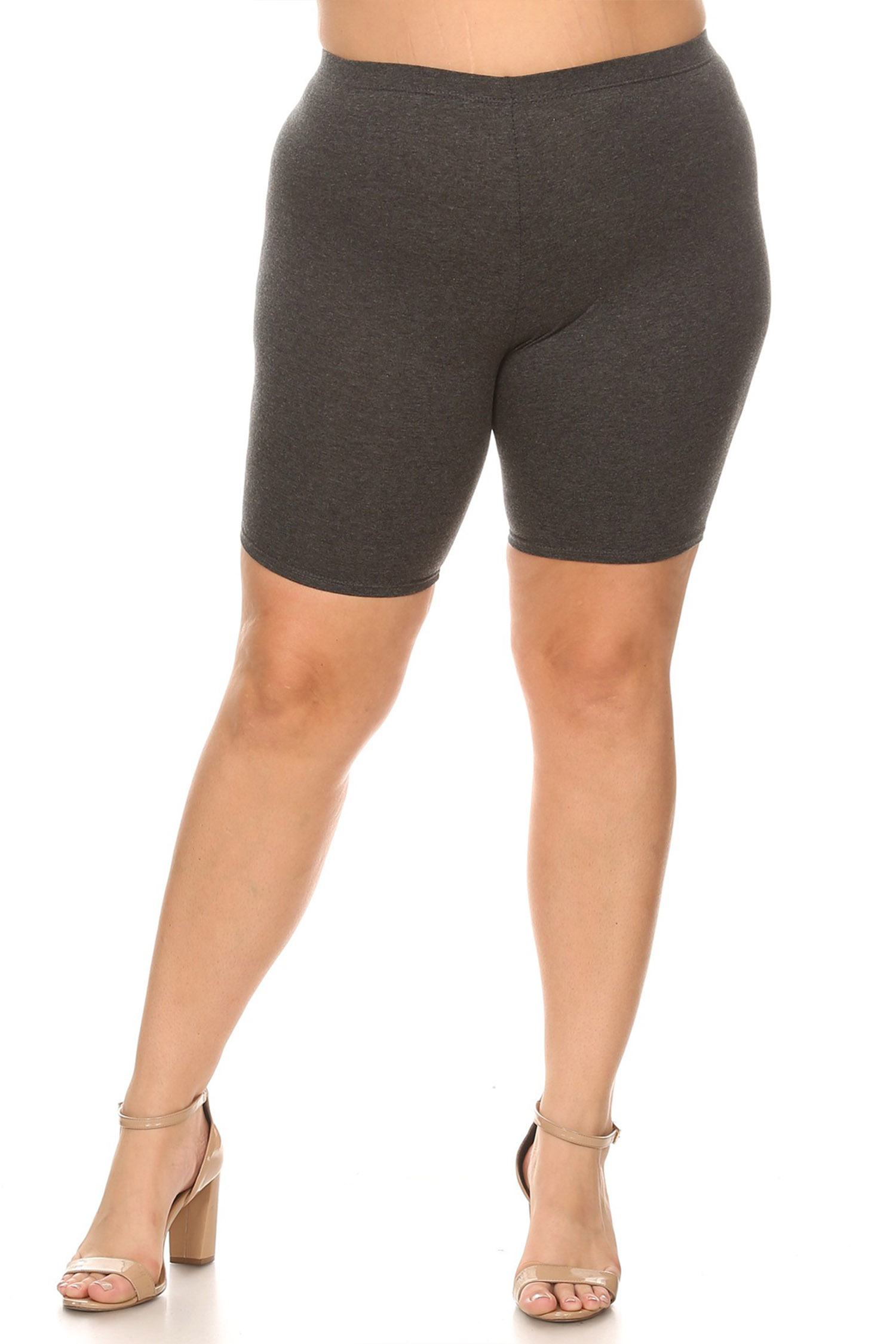 MOA COLLECTION Women's Solid Slim Fit High Waist Plus Size Elastic Waistband Bodycon Biker Shorts